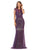 May Queen - MQ1722 Cap Sleeve Illusion Glitter Motif Sheath Dress Evening Dresses 4 / Eggplant