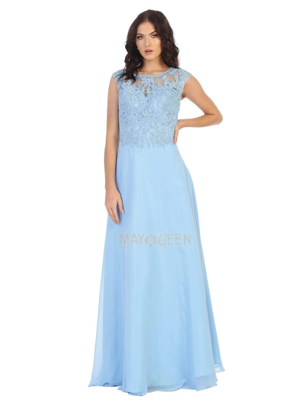 May Queen - MQ1725 Lace Bodice Chiffon A-Line Long Formal Dress ...