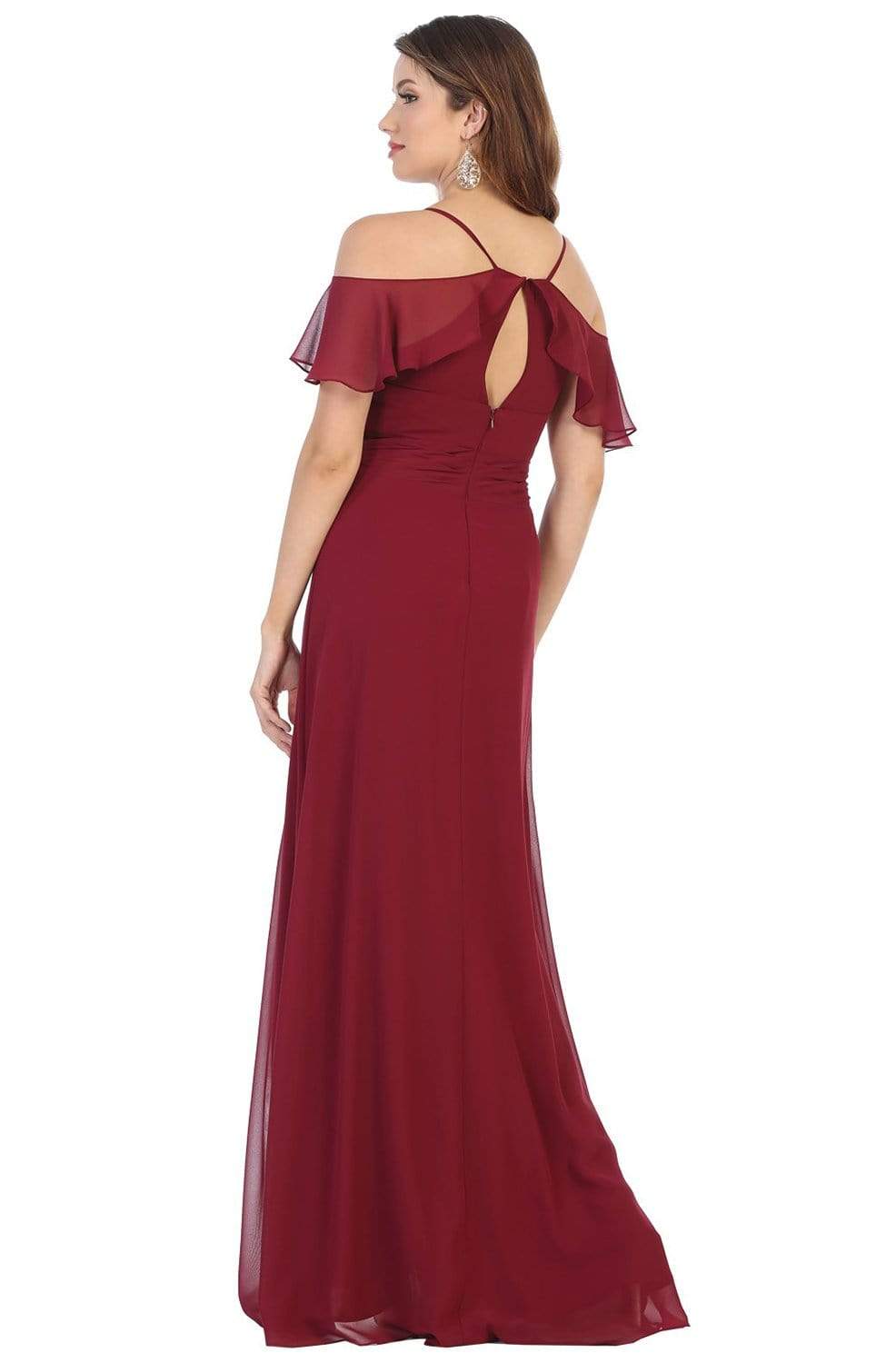 May Queen - MQ1732 Flounced Cold Shoulder Formal Chiffon Dress ...