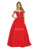 May Queen - MQ1734 Illusion Plunged Appliqued Off Shoulder Dress Prom Dresses 4 / Red