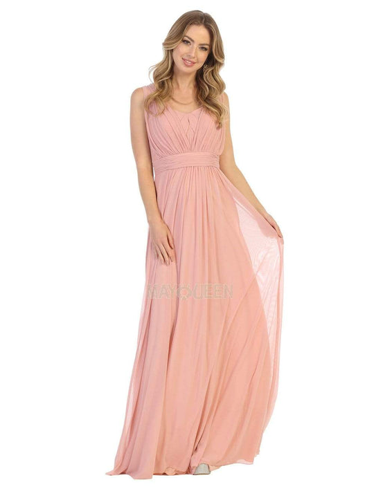 May Queen - MQ1746 Ruched Asymmetric Sheath Dress Prom Dresses 4 / Dusty-Rose
