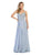 May Queen - MQ1750 Embroidered Plunging V-neck A-line Dress Prom Dresses 4 / Dusty-Blue