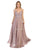 May Queen - MQ1750 Embroidered Plunging V-neck A-line Dress Prom Dresses 4 / Mauve