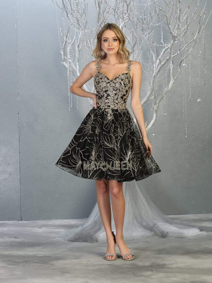 May Queen - MQ1753 Appliqued Sweetheart Cocktail Dress Homecoming Dresses 4 / Black/Gold