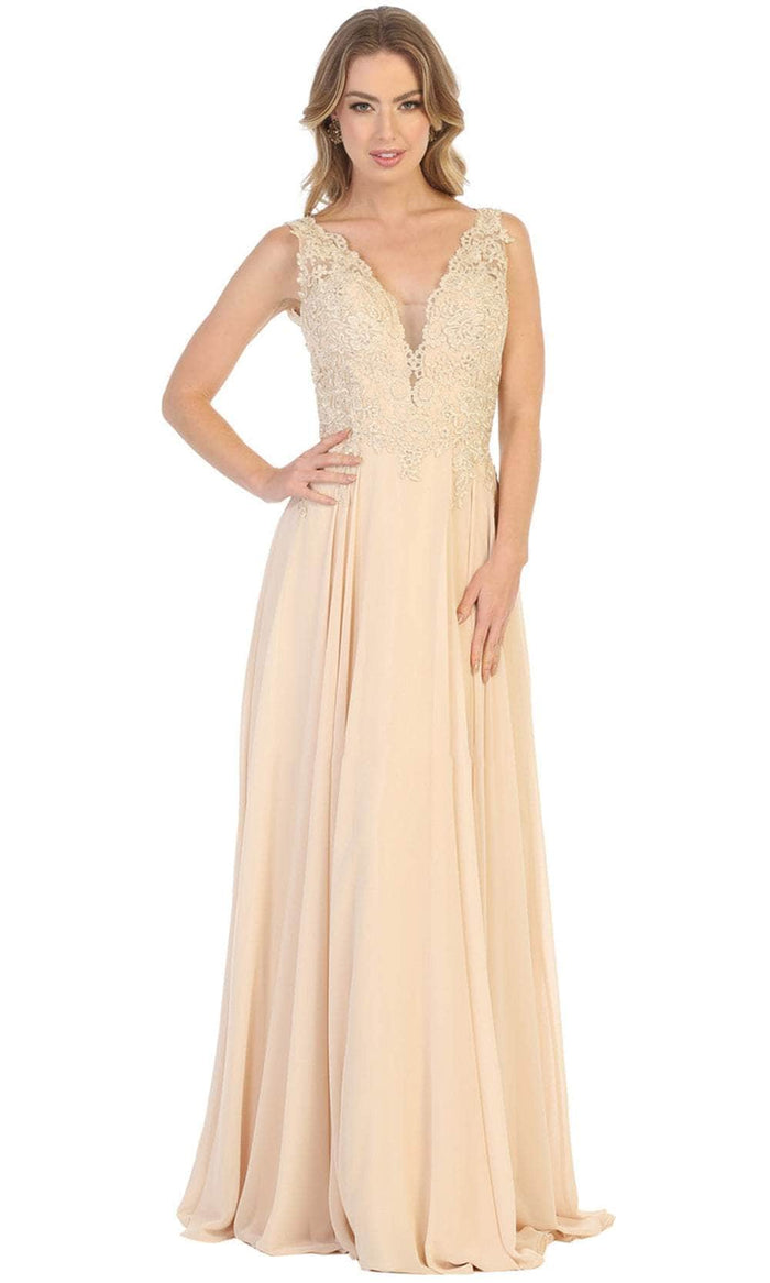 May Queen MQ1754B - Laced A-Line Evening Dress Evening Dresses 22 / Champagne