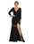 May Queen - MQ1761 Plunging V-Neck Long Sleeves Dress with Slit Evening Dresses 6 / Black