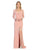 May Queen - MQ1761 Plunging V-Neck Long Sleeves Dress with Slit Evening Dresses 6 / Dusty-Rose