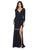 May Queen - MQ1761 Plunging V-Neck Long Sleeves Dress with Slit Evening Dresses 6 / Navy