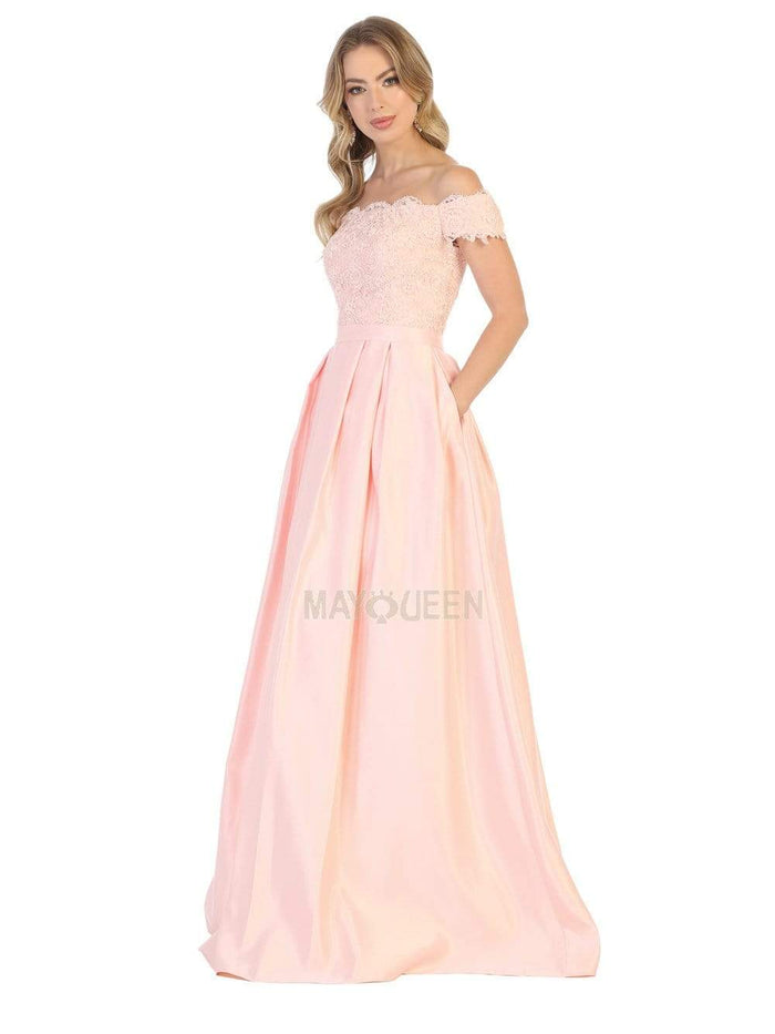 May Queen - MQ1762 Scalloped Lace Bodice A-Line Dress Prom Dresses 4 / Blush