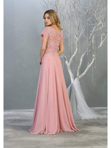Elegant Bateau Dress with Cascading Ruffles Dusty Rose