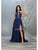 May Queen - MQ1764 Ruched Halter A-Line Dress with Slit Evening Dresses 2 / Royal