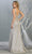 May Queen - MQ1768 Pleat-Ornamented Metallic High Slit Dress Evening Dresses 4 / Champagne