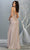 May Queen - MQ1768 Pleat-Ornamented Metallic High Slit Dress Evening Dresses 4 / Rose Gold