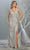 May Queen - MQ1768 Pleat-Ornamented Metallic High Slit Dress Evening Dresses 4 / Champagne