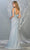 May Queen - MQ1768 Pleat-Ornamented Metallic High Slit Dress Evening Dresses 4 / Dusty Blue