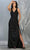 May Queen - MQ1768 Pleat-Ornamented Metallic High Slit Dress Evening Dresses 4 / Black