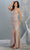 May Queen - MQ1768 Pleat-Ornamented Metallic High Slit Dress Evening Dresses 4 / Rose Gold