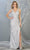 May Queen - MQ1768 Pleat-Ornamented Metallic High Slit Dress Evening Dresses 4 / Silver