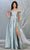 May Queen - MQ1781 Surplice Off Shoulder High Slit Metallic Dress Prom Dresses 4 / Dusty Blue