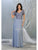 May Queen - MQ1782 Short Sleeve Appliqued V-Neck Long Dress Evening Dresses M / Dusty Blue