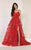 May Queen - MQ1787 Embellished V-neck A-line Gown With Slit Evening Dresses 2 / Red