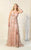 May Queen - MQ1787 Embellished V-neck A-line Gown With Slit Evening Dresses 2 / Rosegold
