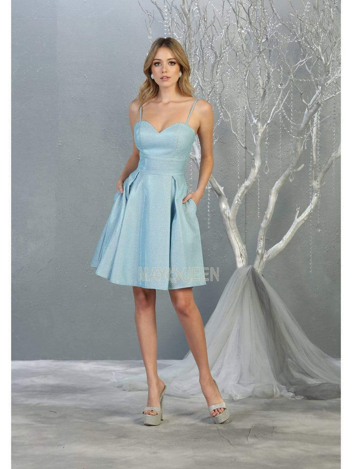 May Queen - MQ1791 Short Sweetheart Bodice Glitter A-Line Dress Cocktail Dresses 2 / Baby Blue