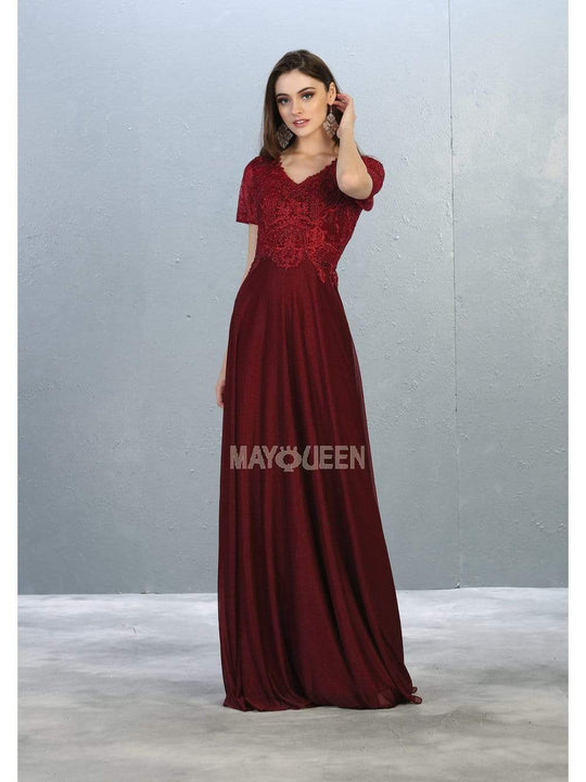 May Queen - MQ1794 Appliqued Short Sleeve Bodice Glitter Long Dress