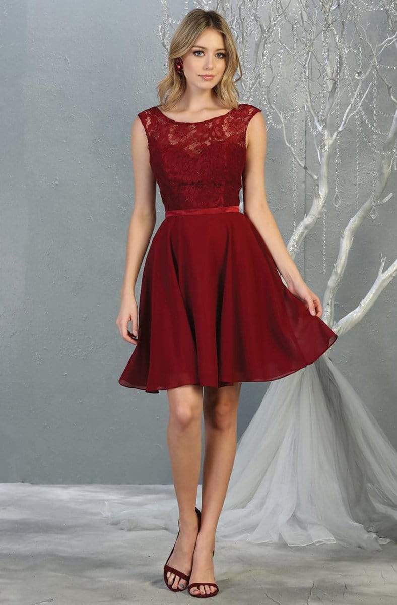 May Queen - MQ1814 Lace Chiffon Cocktail Dress with Lace-up Back ...
