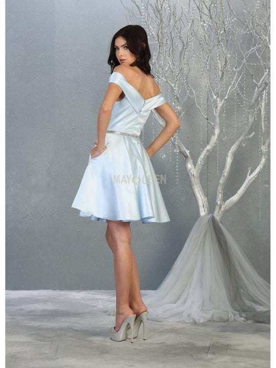 May Queen - MQ1815 Off Shoulder Satin cocktail Dress