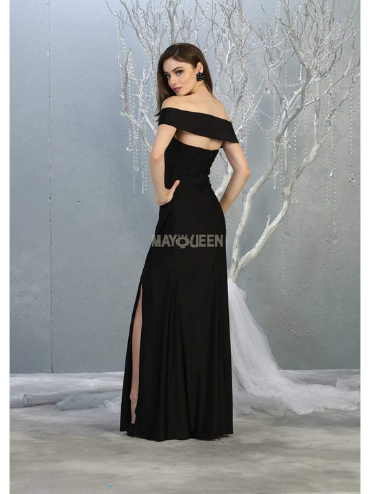 May Queen - MQ1825 Off-Shoulder Ruched Sheath Dress