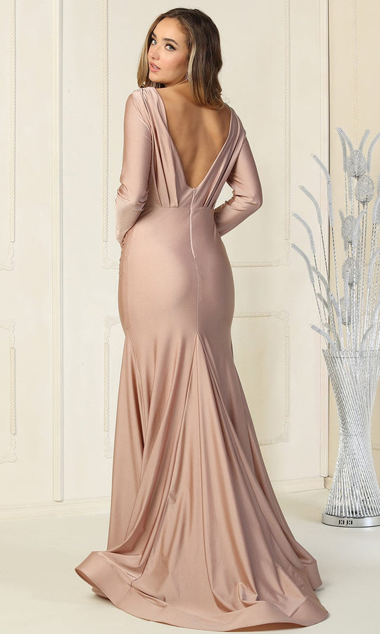 May Queen MQ1833 - Plunging Trumpet Evening Dress