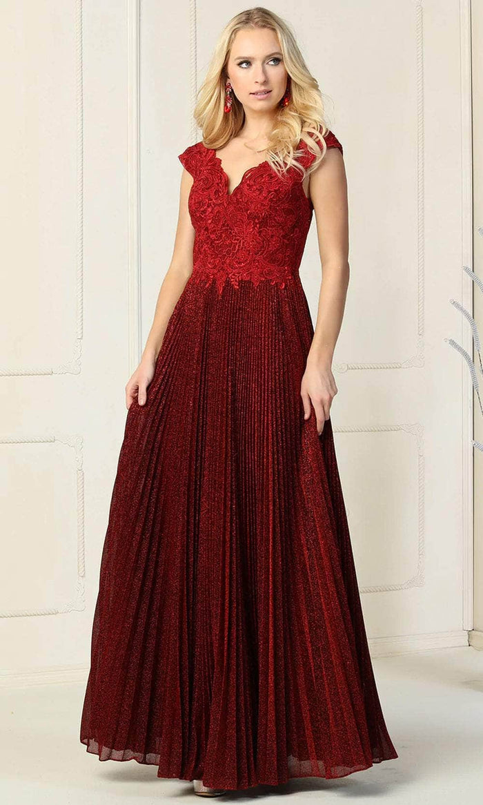 May Queen MQ1836B - Accordion Pleated Skirt Formal Gown Evening Dresses 22 / Burgundy