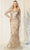 May Queen MQ1850 - Long Sleeved Floral Appliqued Prom Gown Special Occasion Dress 6 / Champagne/Gold
