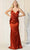 May Queen MQ1856 - Shiny Satin Shirred Bodice Evening Gown In Yellow Red