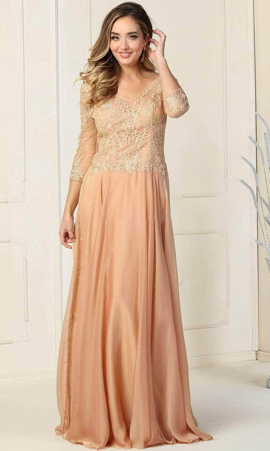 May Queen MQ1860 - Quarter Sleeve A-Line Long Dress