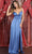 May Queen MQ1869 - Ruched Satin Prom Dress with Slit Prom Dresses 4 / Midnight Blue
