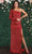 May Queen MQ1881 - One Shoulder Sleeved Sequined Evening Gown Special Occasion Dress 4 / Red
