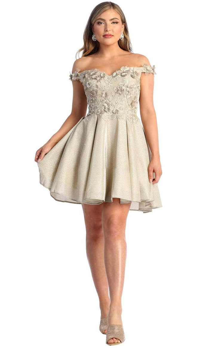 May Queen MQ1906 - Floral Appliqued Sweetheart Cocktail Dress Cocktail Dresses