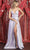 May Queen MQ1910 - Deep V-Neck Metallic Evening Gown Evening Dresses 2 / Lilac