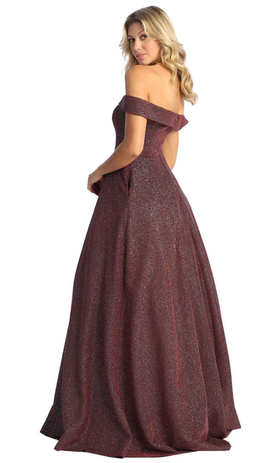 May Queen MQ1915 - Glittered Off Shoulder Prom Gown