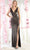 May Queen MQ1926 - Draped V-Neck Prom Dress Evening Dresses 4 / Black/Gold