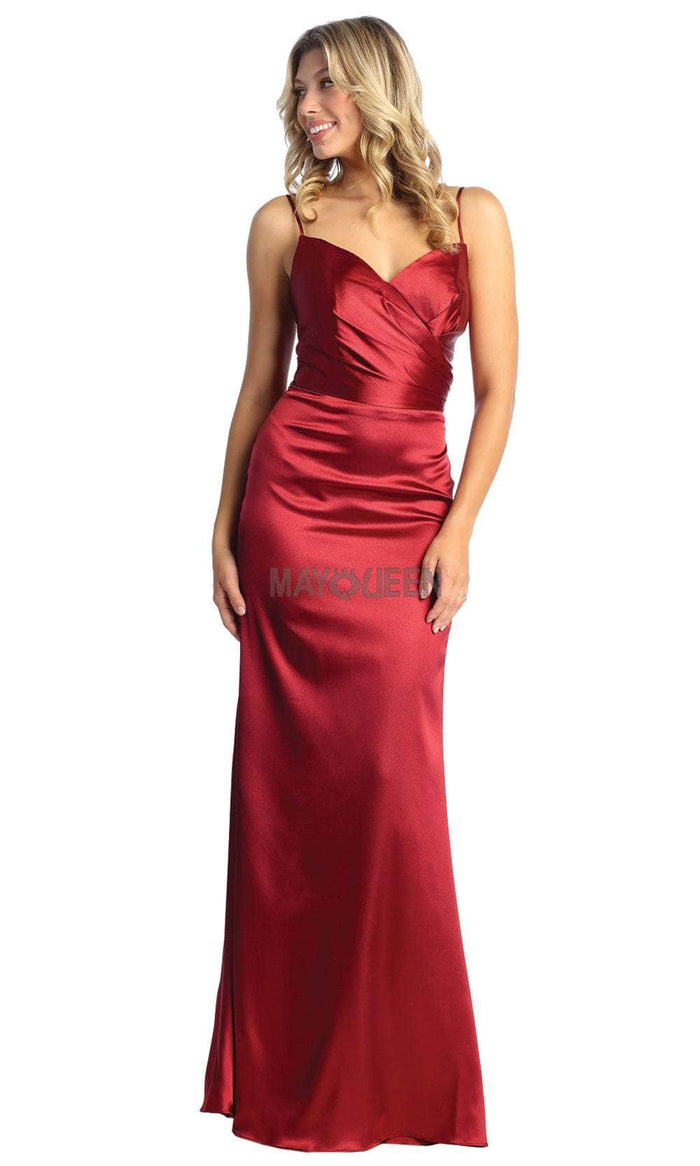 May Queen MQ1931 - Sleeveless V-Neck Sheath Prom Gown Prom Dresses 4 / Burgundy