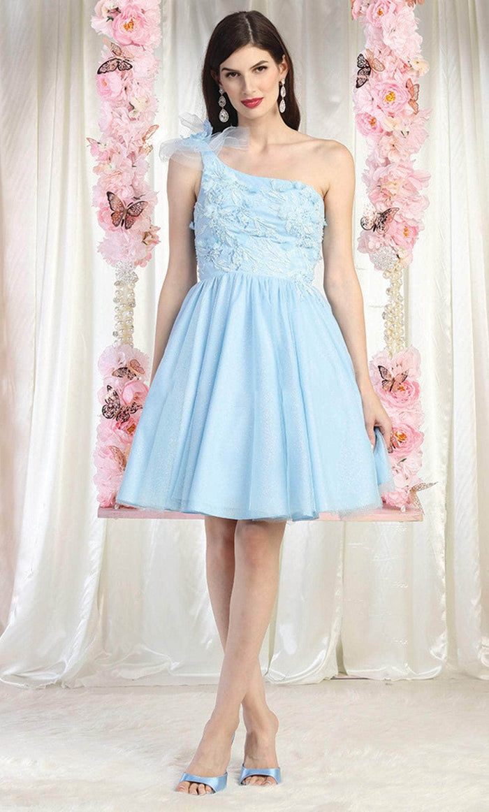 May Queen MQ1952 - One Shoulder A-Line Cocktail Dress Cocktail Dresses 4 / Babyblue