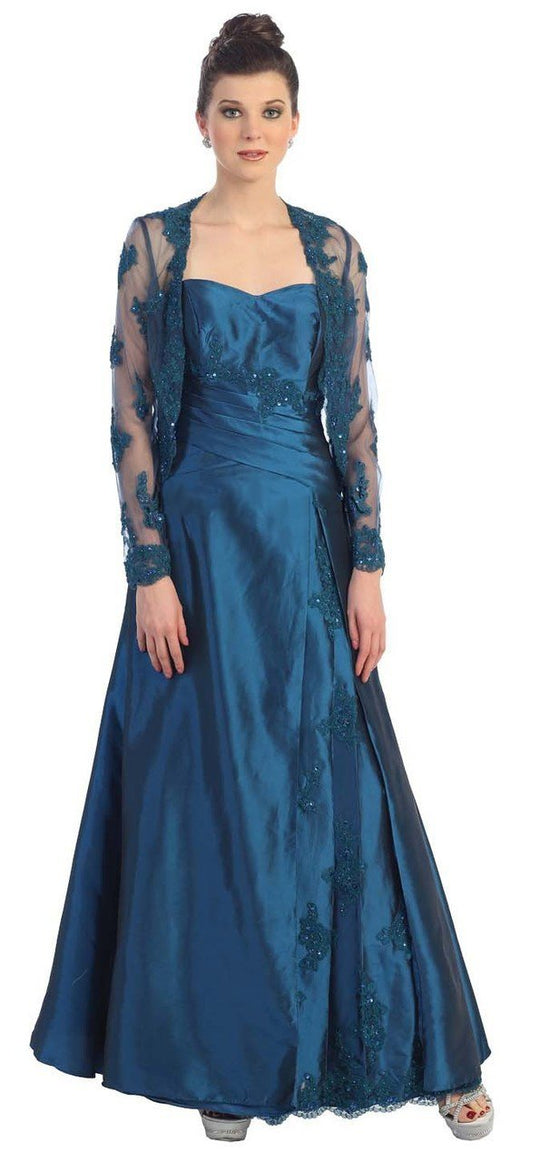 May Queen MQ731 Strapless Sweetheart Long Gown with Long Sleeve Lace Jacket CCSALE 4XL / Navy