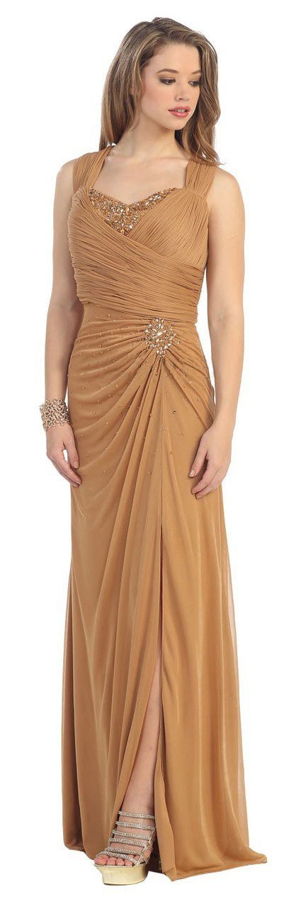 May Queen MQ843 Stunning Jeweled and Ruched Sweetheart Long A-line Dress CCSALE