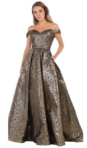 May Queen - Off-Shoulder Ballgown with Train RQ7704 - 1 pc Bronze In Size 20 Available CCSALE 20 / Bronze