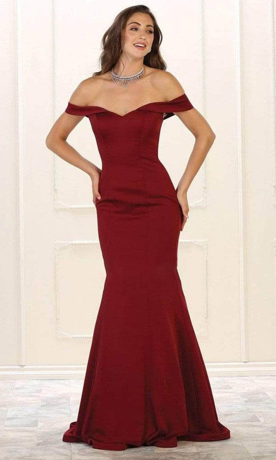 May Queen - Off Shoulder Mermaid Evening Gown MQ1547 - 1 pc Burgundy In Size 2 Available CCSALE 2 / Burgundy