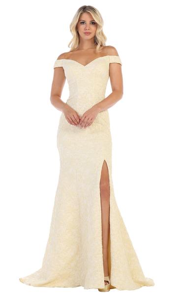 May Queen - Off-Shoulder Trumpet Dress With High Slit RQ7663 CCSALE 20 / Yellow