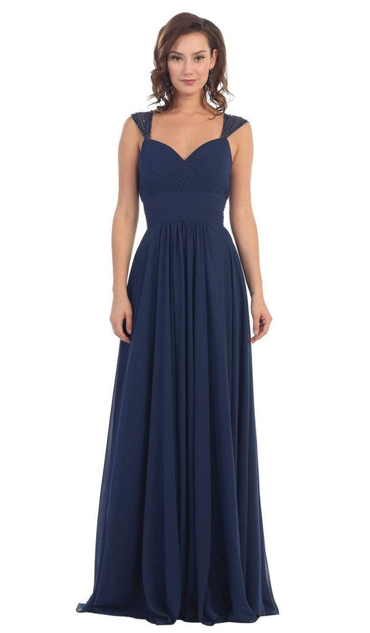 May Queen - Pleated Bodice A-Line Dress MQ1275 - 1 pc Navy In Size 20 Available CCSALE 20 / Navy
